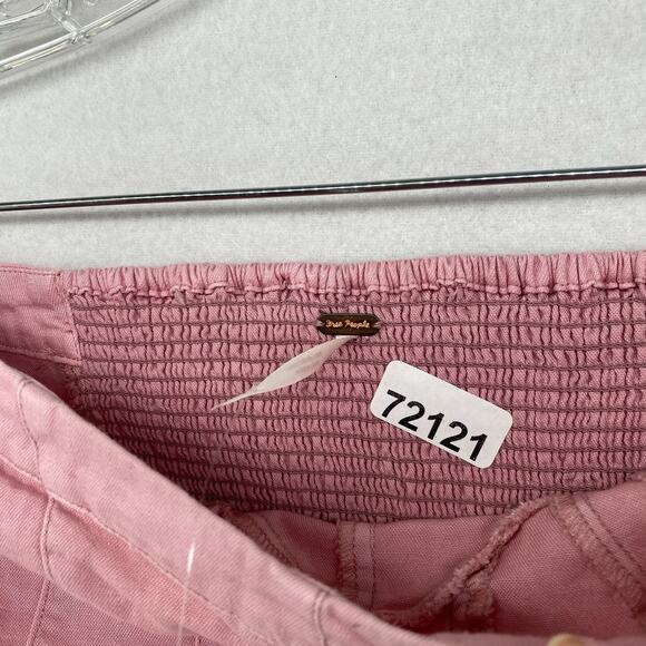 FREE PEOPLE Top S Better Days Tube Corset Smocked Frayed Cropped Cotton Pink NEW - Picture 16 of 16